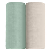 Meowcards muslin swaddle blanket beige-sage print offers cozy, breathable coverage