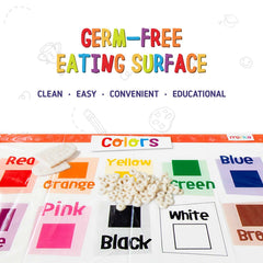 Merka disposable placemats letters support literacy; kids learn alphabet during dinner.