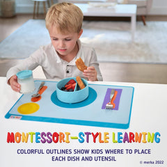 Merka two-pack placemats demonstrate guided utensil placement for easy meals.