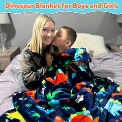 Mermaker dinosaur blanket on sofa supports family movie nights and shared warmth.