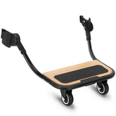 METALBEE piggyback board attached to Vista stroller enabling convenient two-kid rides.