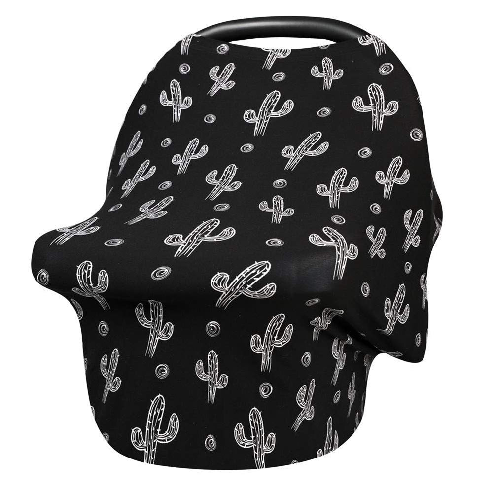 Metplus Baby Car Seat Cover Black Cactus front view provides full coverage and sun protection.