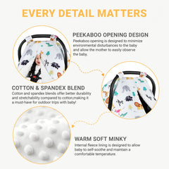 Metplus car seat canopy featuring soft Minky lining for soothing touch