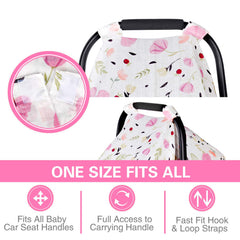 Metplus infant car seat cover uses breathable cotton muslin to keep baby comfortable.