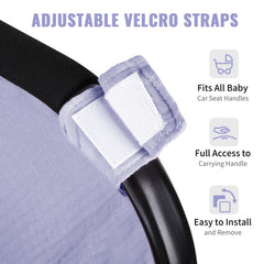 Metplus muslin car-seat cover in use as a canopy for baby sun protection.