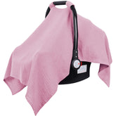 Metplus muslin cover on stroller offers breathable comfort for baby.