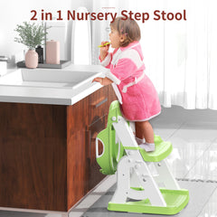 MeuLife potty training seat green widened-pedal highlights stable footing to ease climbing.