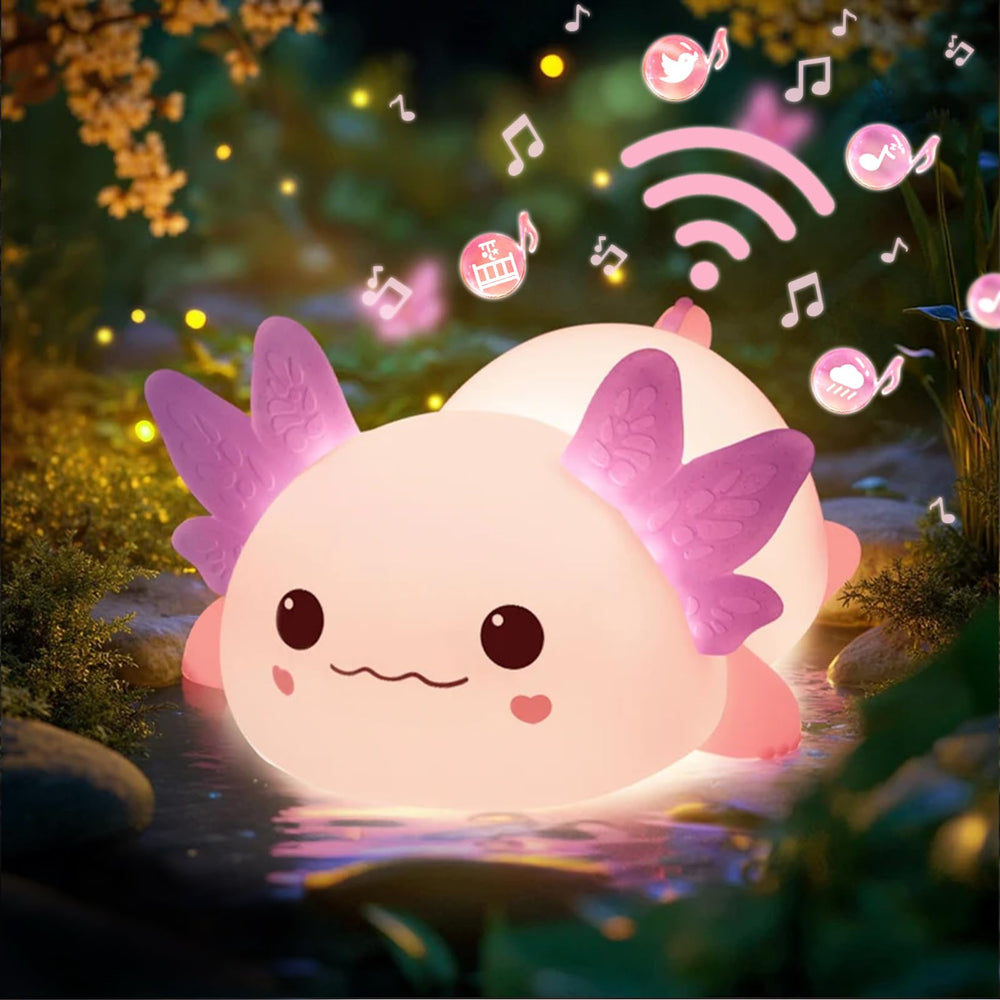 Mewaii Huggwaii axolotl night light front view glowing softly for kids' bedtime