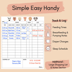 Mewl Baby Daily Log Whiteboard in-use demonstrates shared caregiver coordination