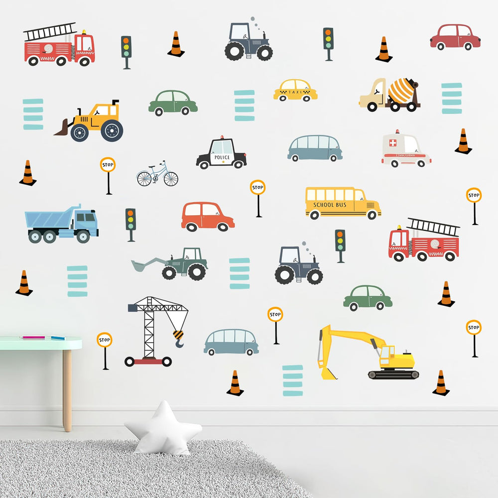 Mfault cartoon vehicle wall decals fire engine—bright nursery decor sparks imaginative play