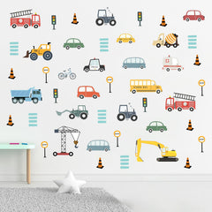 Mfault cartoon vehicle wall decals fire engine—bright nursery decor sparks imaginative play