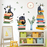 Mfault cats reading books wall decal kit, playful learning cats for nursery decor.