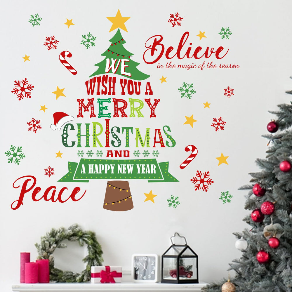 Mfault Christmas Tree Wall Decals Pack shows festive snowflakes and stars for cozy bedrooms.