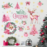 Mfault Merry Christmas pink wall decals featuring tree and Santa create festive focal point in any room.