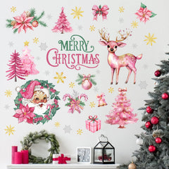 Mfault Merry Christmas pink wall decals featuring tree and Santa create festive focal point in any room.