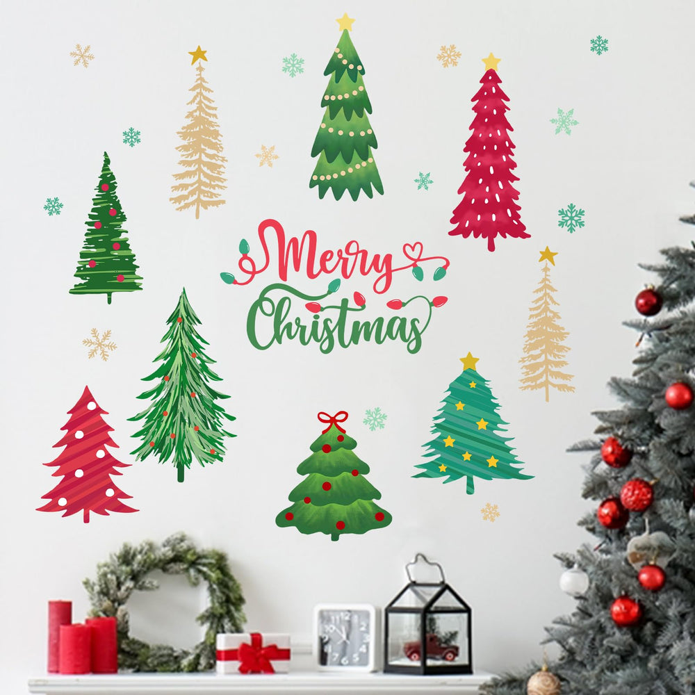 Mfault Merry Christmas Tree Wall Decal creates cozy bedroom ambience with festive tree design