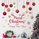 Mfault Merry Christmas wall decals with red and gold balls brighten a bedroom backdrop