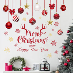 Mfault Merry Christmas wall decals with red and gold balls brighten a bedroom backdrop
