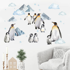 Mfault Winter Penguin wall decals show clouds and stars for imaginative playtime walls