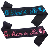 MGJSRNH mom-to-be sash in black satin with pink foil for gender reveal celebrations