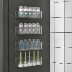 MGY 4Pack bottle organizer on fridge for clutter-free bottle storage.