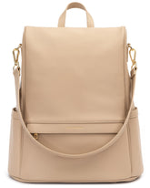 MIA + SOPHIA leather diaper bag backpack beige front view for on-the-go organization