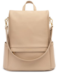 MIA + SOPHIA leather diaper bag backpack beige front view for on-the-go organization