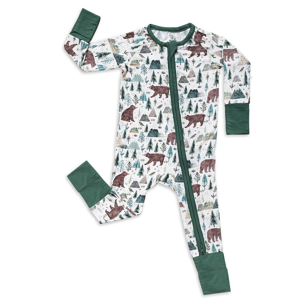 Miaoberry bamboo sleeper forest bear print closeup for cozy newborn comfort