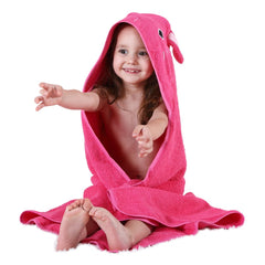 MICHLEY Animal Face Hooded Baby Towel Rose front view shows soft breathable cotton