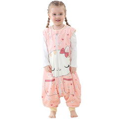 MICHLEY cat-pattern baby wearable blanket front view provides warm, overnight comfort for toddlers.
