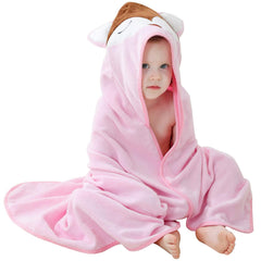 MICHLEY pink fox hooded towel face close-up for bath time warmth