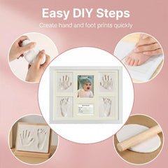 MICKYU baby footprint impression with air-dry clay demonstrates quick, mess-free memory creation.
