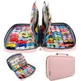 MICOM hair accessories storage bag open shows organized space for bows and clips.