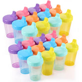 Mifoci 24-pack sippy cups with lids in assorted colors support mess-free meals.