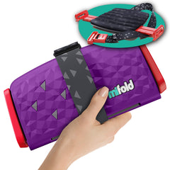 Mifold Comfort backless booster in packaging, portable for families on the go.