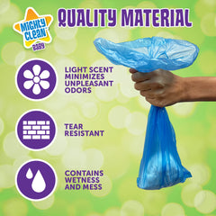 Mighty Clean Baby refill rolls showing easy-tear seam for quick diaper disposal.