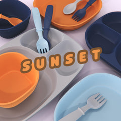 MightyMoe Sunset plate designed to encourage independent eating.