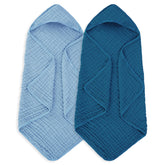 MIGIOL Muslin Baby Hooded Towel light blue folded for quick bath prep