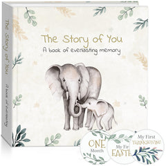 MilBet Store baby milestone book cover with neutral animal design for a timeless keepsake.