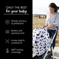 Milk Snob Disney cover shields infant from germs while shopping cart use.