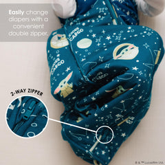 Milk Snob Disney sleeping sack worn on baby demonstrates wearable blanket simplicity