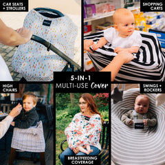 Milk Snob Original 5-in-1 cover carseat canopy protecting baby from sun.