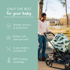 Milk Snob stroller cover 360-degree privacy highlights versatile all-in-one use.