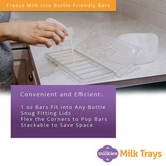 Milkies Milk Tray stackable design saving freezer space.