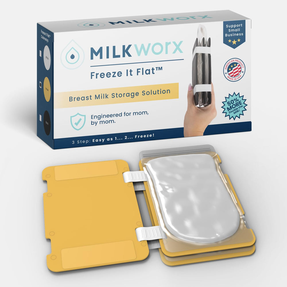 MilkWorx Freeze It Flat organizer on display saves freezer space