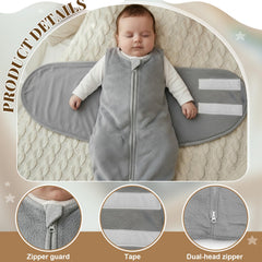 Mindsoft gray swaddle two-way zipper enables easy diaper changes.