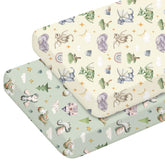Mindsoft watercolor dragon crib sheet set front view showcases playful dragons for a cozy nursery.