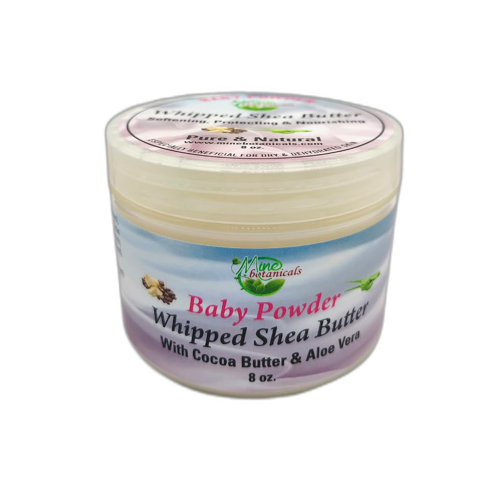 Mine Botanicals Baby Powder Whipped Shea Butter texture close-up showing deep hydration after bath