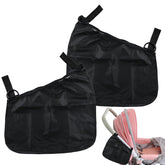 Mingxiong side-sling mesh organizer in black shows easy stroller fit and tidy storage.