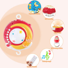 Mini Tudou baby mobile projection on ceiling creates gentle night sky for calm bedtime.